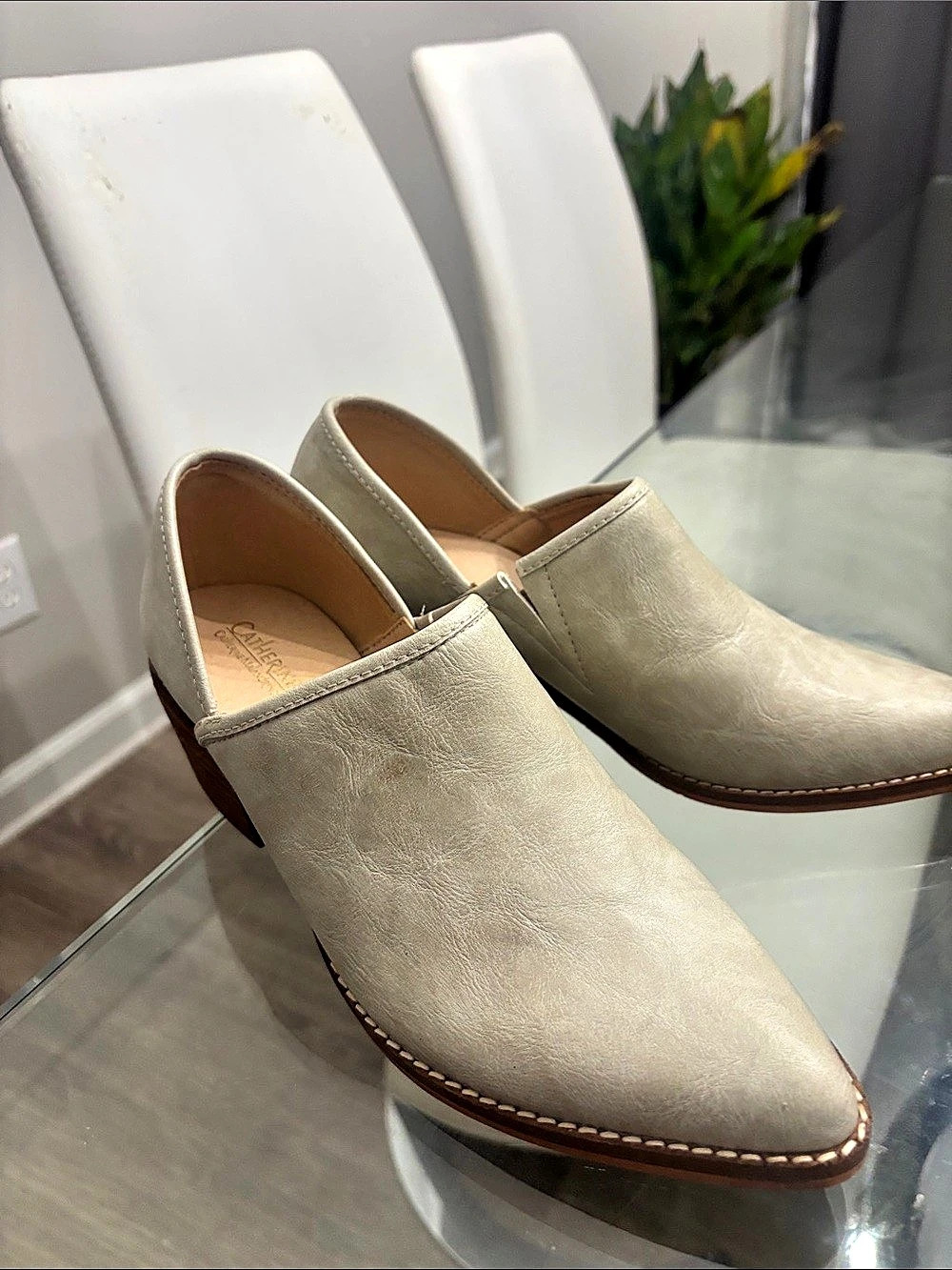 Catherine Malandrino Pointed Toe Heeled Mules in Beige